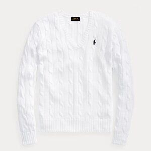 Cable-Knit Cotton V-Neck Sweater
